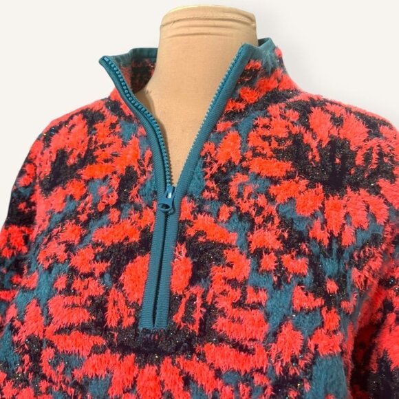 Anthropologie Fuzzy Fairisle Fleece Pullover XS Neon Retro Cozy Sweater - Picture 5 of 10